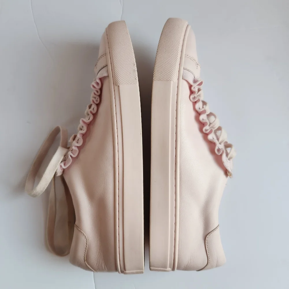 Tory Burch Sport Calf Leather Ruffle Sneakers Cotton Pink Size 9